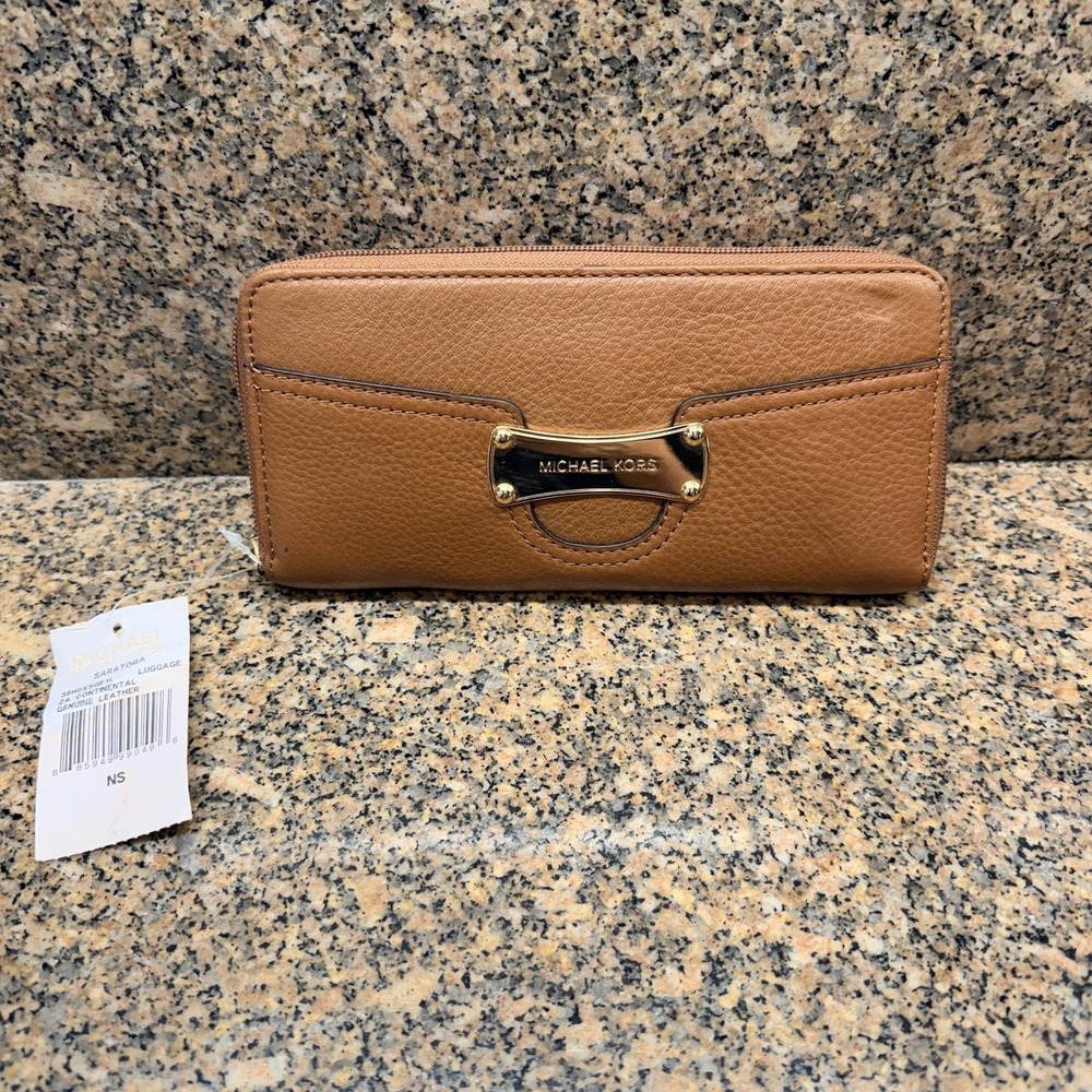 Michael Kors Saratoga Wallet‎ Womens One Size Brown Zip Around Leather Logo
